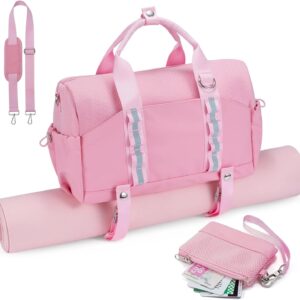 Small Gym Bag with Yoga Mat Holder for Women and Mens Mini Gym Duffle Bag with Wet Compartment and Anti-Theft Zipper 14 inchs Lightweight Gym Tote Bag for Work Out Travel- Pink