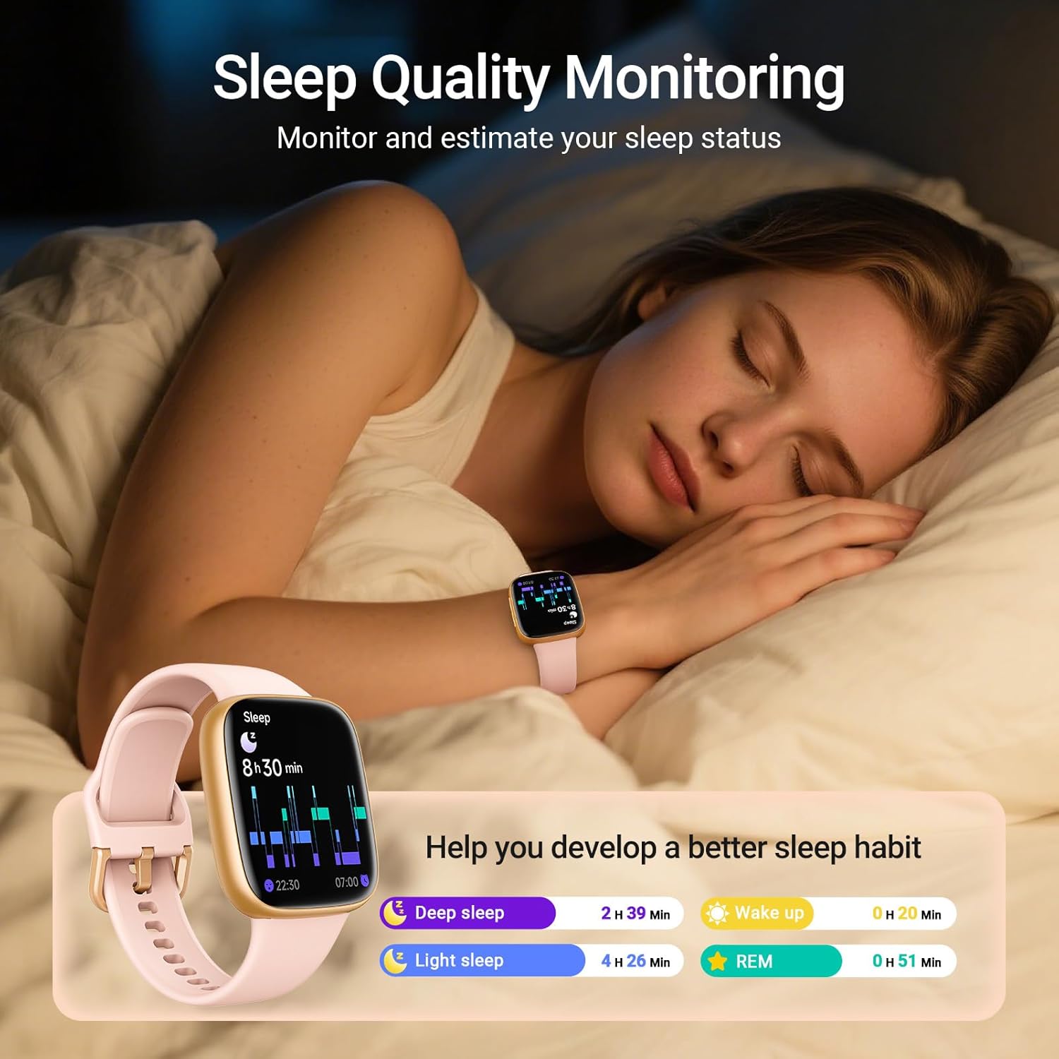 Fitpolo Smart Watch for Women, 1.85" AMOLED Fitness Tracker with Bluetooth Call, Heart Rate/Sleep/SPO₂ Monitor, 100+ Sports Modes, 3ATM Waterproof Smartwatch for Android/iPhone, Includes 2 Bands - Image 6