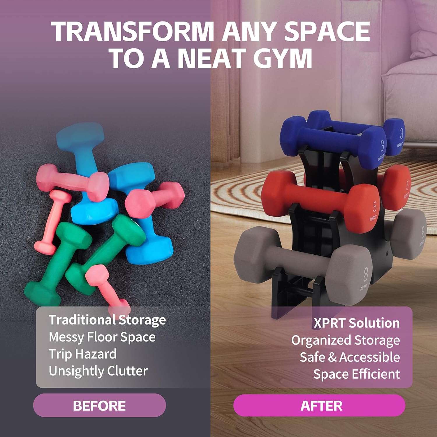 XPRT Fitness 32 lb. Neoprene Dumbbell Set with Rack - Image 5