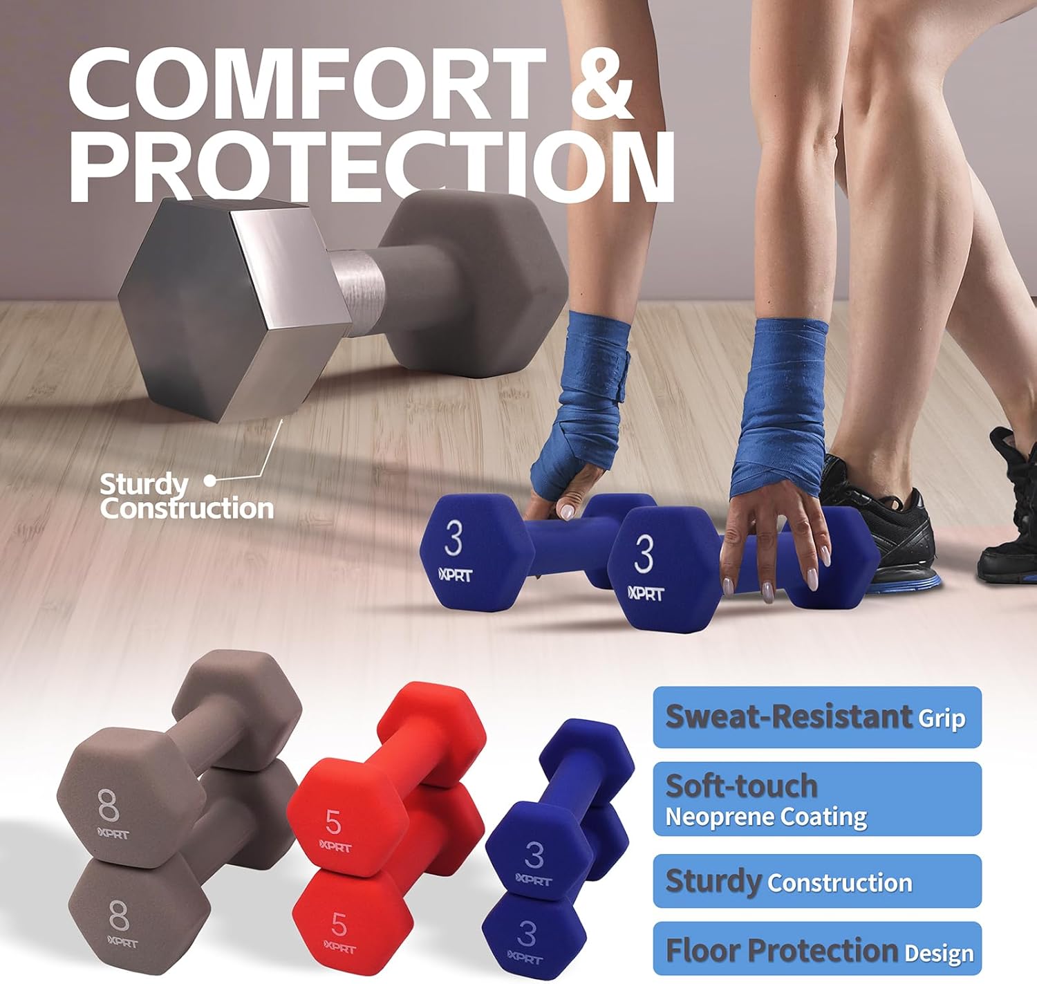 XPRT Fitness 32 lb. Neoprene Dumbbell Set with Rack - Image 4