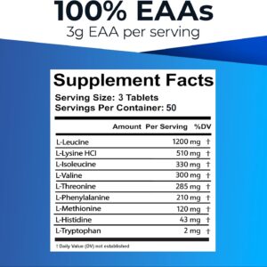 Ultimate 100% Essential Amino Acid Supplement for Cutting, Fasting & Workouts – All 9 EAAs, 40% Leucine — Ideal BCAA Ratio for Energy, Muscle & Recovery – 150 Easy-to-Swallow Keto & Vegetarian Tablets