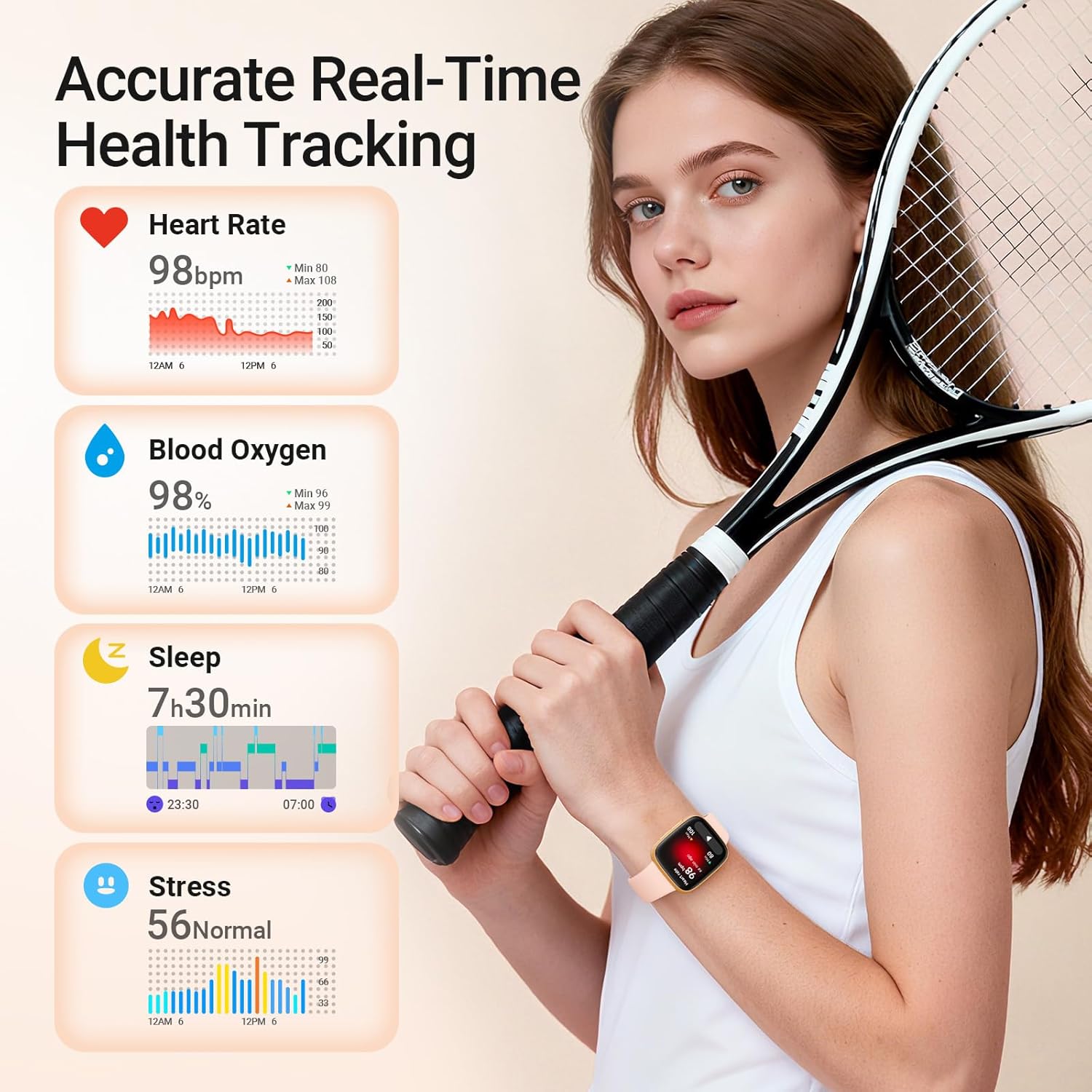 Fitpolo Smart Watch for Women, 1.85" AMOLED Fitness Tracker with Bluetooth Call, Heart Rate/Sleep/SPO₂ Monitor, 100+ Sports Modes, 3ATM Waterproof Smartwatch for Android/iPhone, Includes 2 Bands - Image 4
