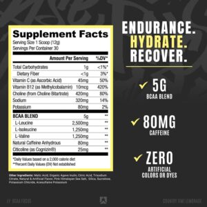 RYSE BCAA Focus Powder – Country Time Lemonade – BCAA Supplement with Electrolytes, Natural Caffeine & Cognizin Supports for Hydration, Recovery, Energy, and Focus for Men & Women – 30 Servings