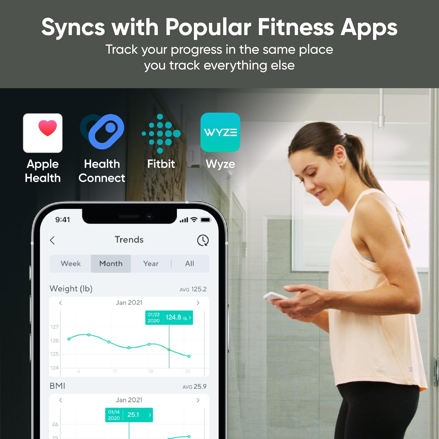 Wyze Scale S, Scale for Body Weight, Digital Bathroom Scale for Body Fat, BMI, Muscle, Heart Rate, Body Composition Analyzer with App, Batteries Included, Bluetooth, 400 lb, Black - Image 6