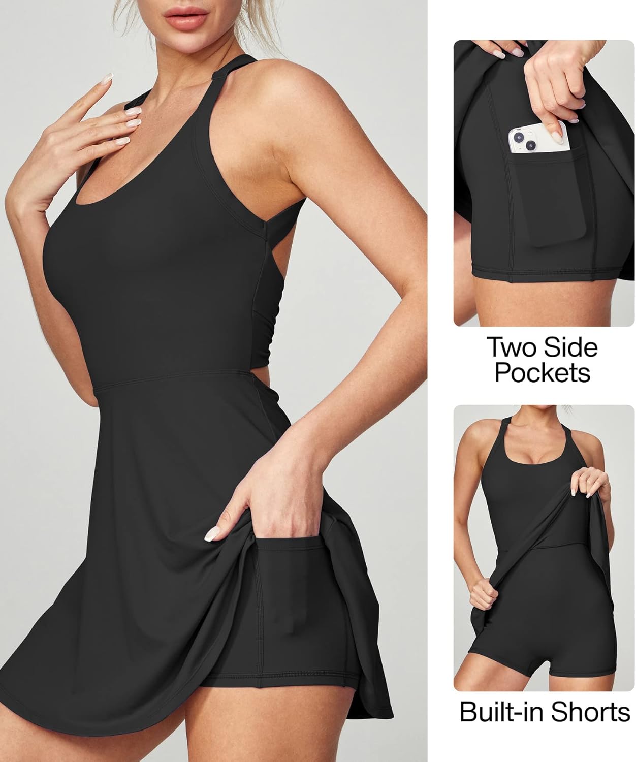 Heathyoga Tennis Dress with Built in Shorts and Bra Athletic Dress for Women Summer Cut Out Twisted Golf Workout Dress - Image 2