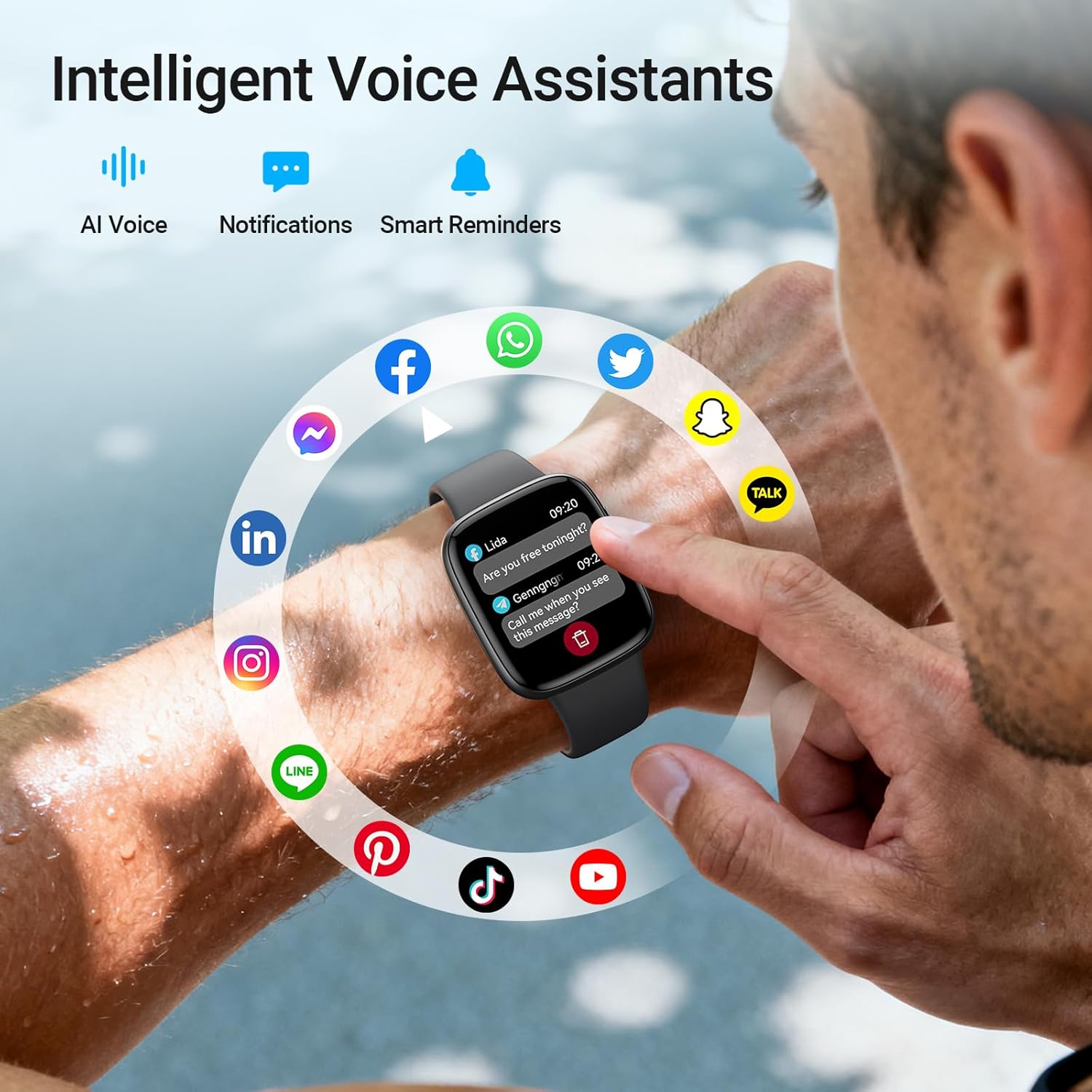 Fitpolo Smart Watch, 1.85" AMOLED Fitness Tracker with Bluetooth Call, Heart Rate/Sleep/SPO₂ Monitor, 100+ Sports Modes, 3ATM Waterproof Smartwatch for Android/iPhone/Samsung, Includes 2 Bands - Image 6