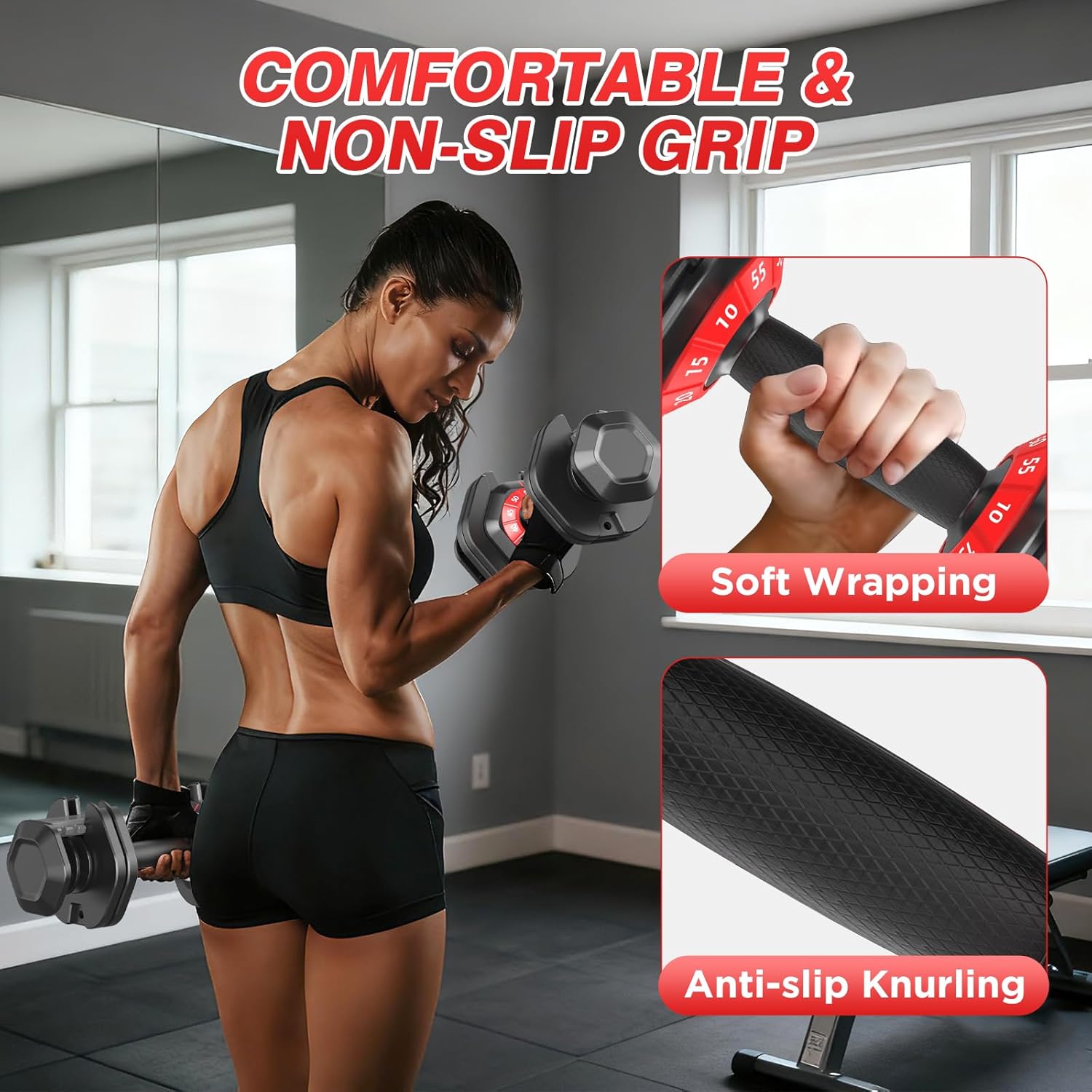 Adjustable Dumbbells Set of 2, Durable Weights Dumbbells Set, 10 in 1 Weights Set with Anti-Slip Grip, 25/55/52.5LBS Fast Adjust Gym Equipment Space Saving for Home Strength Training - Image 7