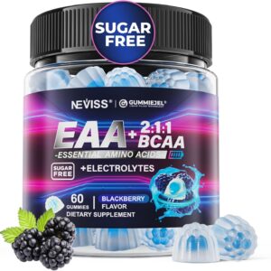 EAA Gummies Supplements, All 9 Essential Amino Acids Supplement, BCAA Amino Acids Gummies for Men Women│Branched-Chain Aminos & Electrolyte Hydration Gummies│Gluten Free, Raspberry Flavor, Vegan, 60ct