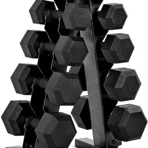 CAP Barbell Rubber Coated Dumbbell Weight Set with Vertical Rack | 100 lb, 150 lb, and 210 lb Options