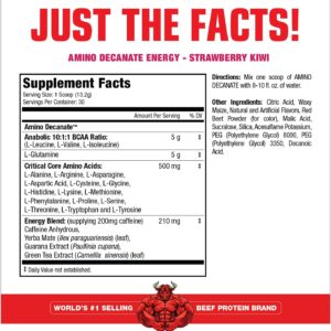 MuscleMeds Amino DECANATE Energy, Pre, Intra Workout Drink, Essential Amino Acids, BCAAs, High Leucine, Glutamine, Muscle Recovery, Strawberry Kiwi, 30 Servings