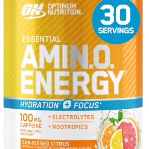 Optimum Nutrition Amino Energy Powder Plus Focus, with BCAA, Electrolytes, and Caffeine, Sunkissed Citrus, 30 Servings (Packaging May Vary)