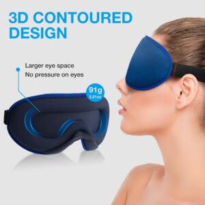 LYSIAN Cooling Sense 3D Sleep Eye Mask for Women Men, Eye Mask with Contoured Design with 5 Pair Ear Plugs, Block Light for Deep Sleep – Blue