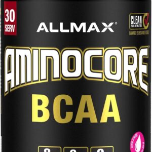 ALLMAX AMINOCORE BCAA Powder for Workout Muscle Recovery & Increased Endurance – Sugar Free, No Fillers 8.18 Grams Bcaas Amino Acids, B Vitamins for Women and Men – 30 Servings | Pink Lemonade, 345g