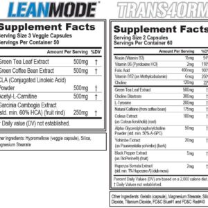 EVL Weight Loss Support Stack – Trans4orm Thermogenic Fat Burner & Metabolism Support Pills with Green Coffee Bean Extract and Forskolin Plus LeanMode Non-Stimulant