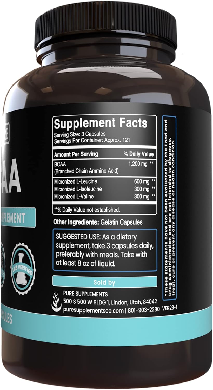 Pure Original Ingredients BCAA (365 Capsules) No Magnesium Or Rice Fillers, Always Pure, Lab Verified - Image 3