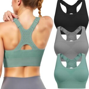 Adjustable Sports Bras for Women: 3 Pack High Support Padded Racerback Sport for Large Bust Workout Running Gym