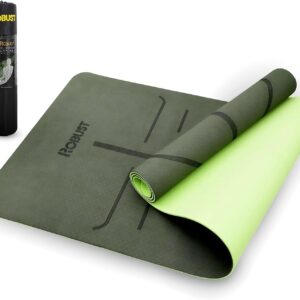 Robust Extra Thick Yoga Mat 1/4 & 1/3 & 2/5 Inch – Non Slip Exercise Mat with Alignment Lines, Carrying Strap, TPE Eco-Friendly Material for Knee Support, Sweat-Proof 72″ x 24″ for Women & Men