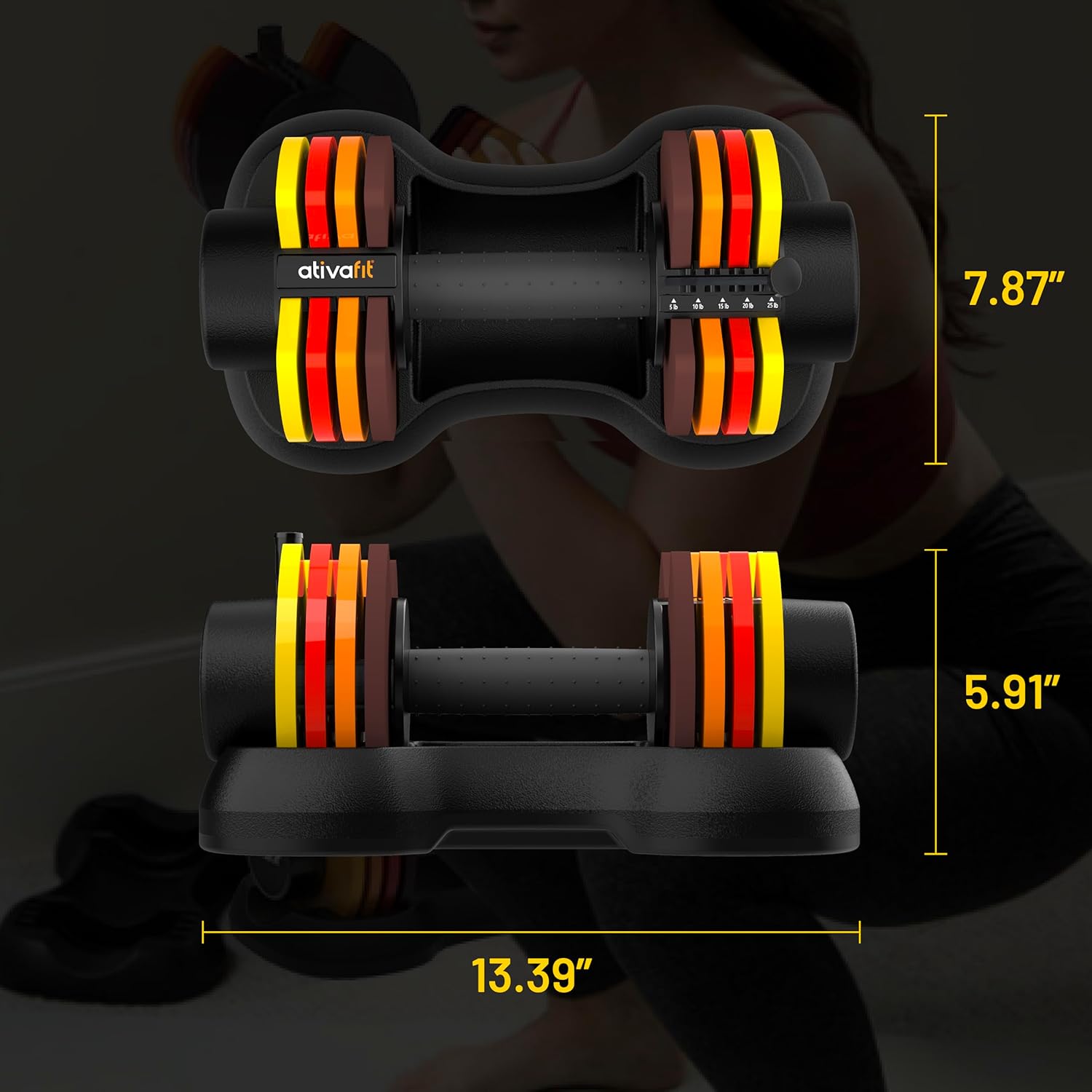 ATIVAFIT Adjustable Dumbbell Set 25 LB Pair with Storage Box, 5-in-1 Free Weights with Quick Dial, Safety Lock & Anti-Slip Grip, Space-Saving Home Gym Equipment for Strength Training - Image 5