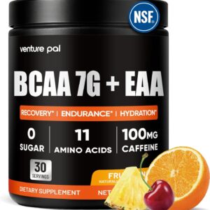 Venture Pal Sugar Free 7g BCAA + 8.5g EAA Powder | 9 Essential Amino Acids for Muscle Recovery & Growth – L-Glutamine | Caffeine | Vitamins | Electrolytes for Energy & Hydration | Non-GMO, Gluten Free