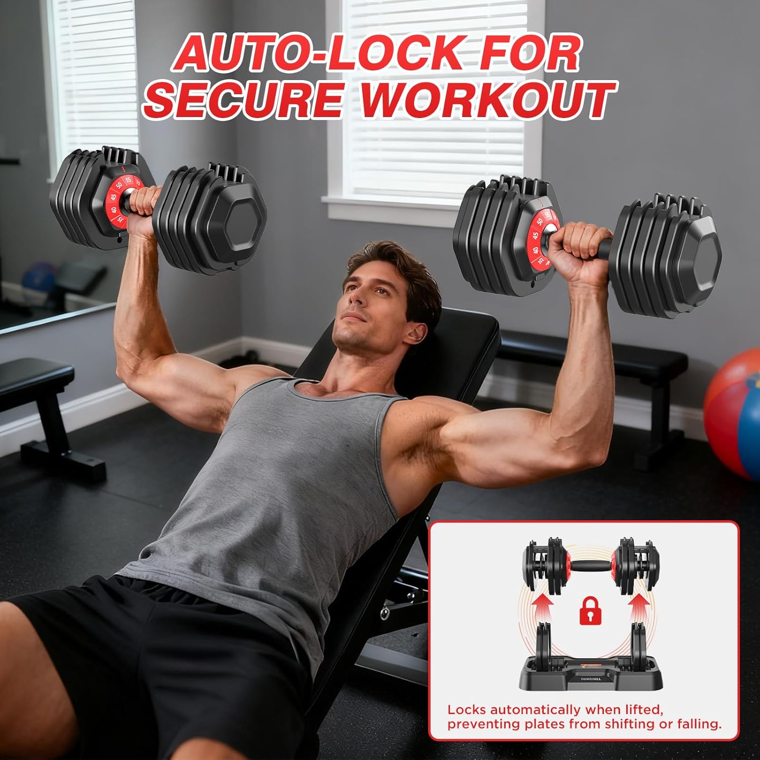 Adjustable Dumbbells Set of 2, Durable Weights Dumbbells Set, 10 in 1 Weights Set with Anti-Slip Grip, 25/55/52.5LBS Fast Adjust Gym Equipment Space Saving for Home Strength Training - Image 4