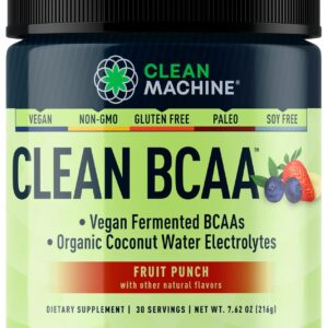 Clean BCAA – 2:1:1 Food Sourced BCAAs Powder & Coconut Water Electrolytes Recovery & Amino Energy Supplement – Award Winning Vegan Amino Acid Supplement – 30 Servings (30, Fruit Punch)