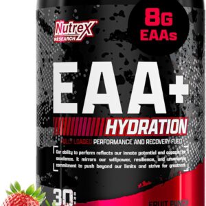 Nutrex Research EAA Hydration | EAAs + BCAA Powder | Muscle Recovery, Strength, Muscle Building, Endurance | 8G Essential Amino Acids + Electrolytes | 30 Servings (Fruit Punch)