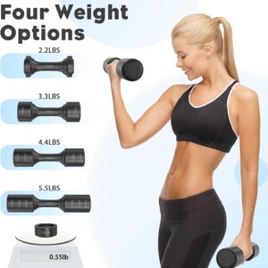 Adjustable Dumbbell Set of 2, 11Lb/Pair Weights Dumbbells for Women, Each 2.2lb, 3.3lb, 4.4lb, 5.5lb Hand Weights Set for Home Gym Fitness Training