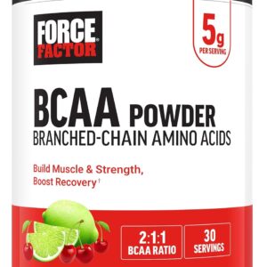Force Factor BCAA Amino Acids Supplement 2:1:1, Delicious and Refreshing BCAA Powder to Support Muscle Recovery and Performance, No Artificial Colors or Flavors, Cherry Limeade, 30 Servings