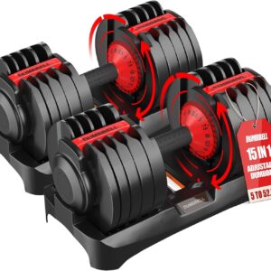 Adjustable Dumbbells Set of 2, Durable Weights Dumbbells Set, 10 in 1 Weights Set with Anti-Slip Grip, 25/55/52.5LBS Fast Adjust Gym Equipment Space Saving for Home Strength Training