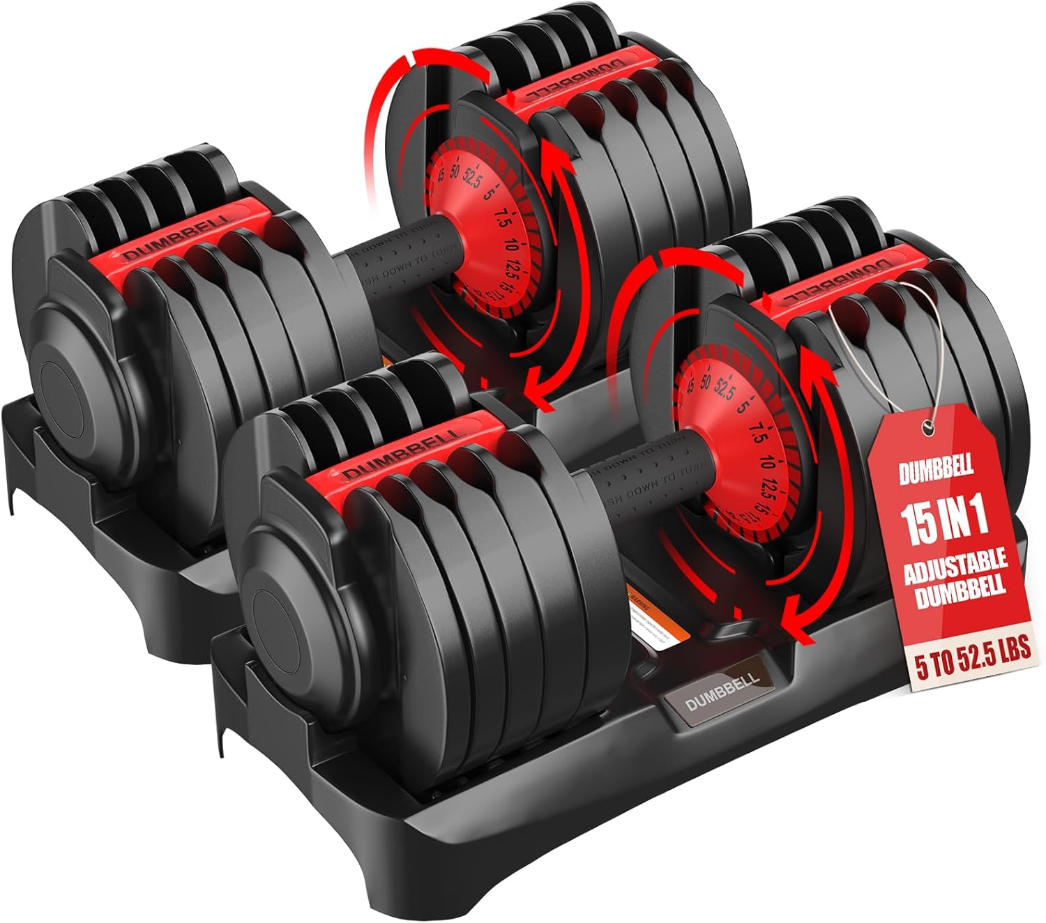 Adjustable Dumbbells Set of 2, Durable Weights Dumbbells Set, 10 in 1 Weights Set with Anti-Slip Grip, 25/55/52.5LBS Fast Adjust Gym Equipment Space Saving for Home Strength Training
