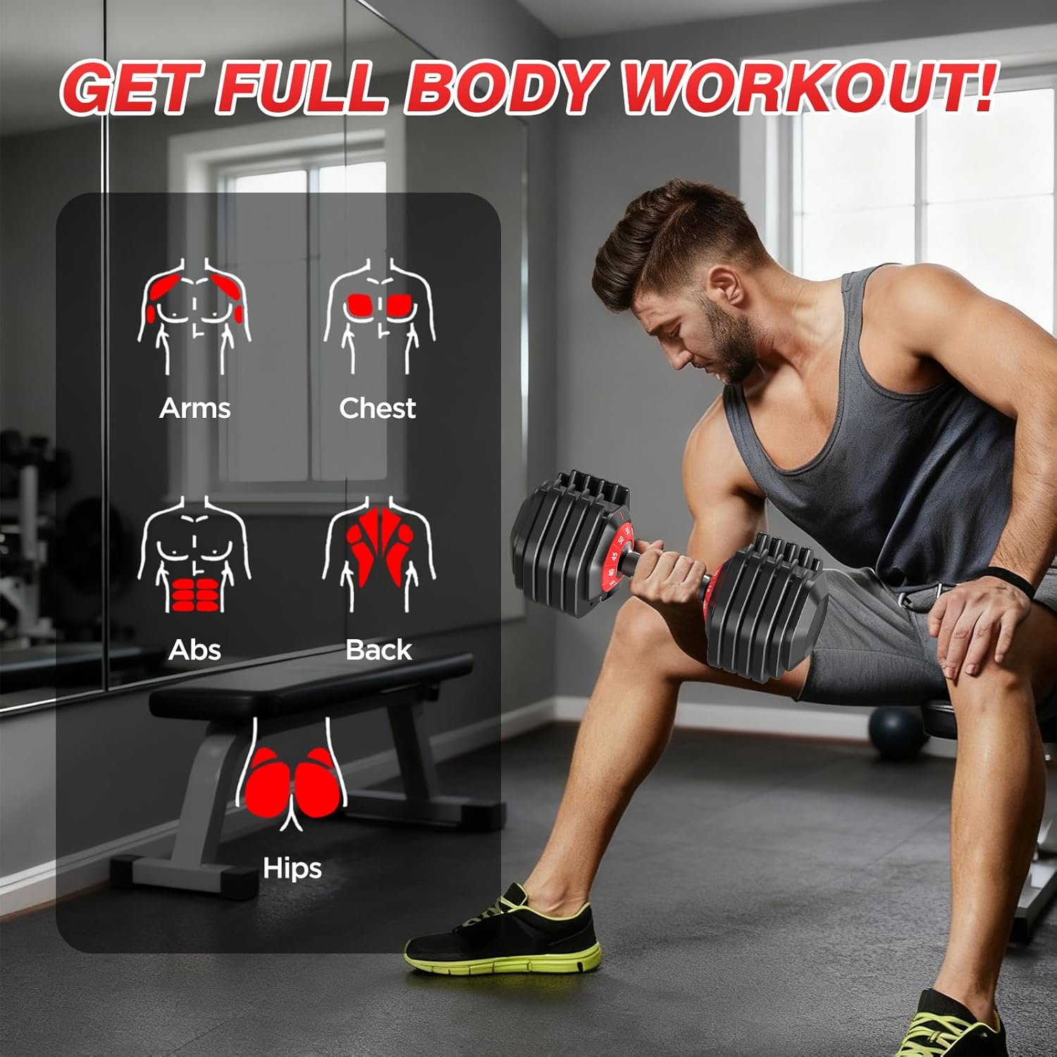 Adjustable Dumbbells Set of 2, Durable Weights Dumbbells Set, 10 in 1 Weights Set with Anti-Slip Grip, 25/55/52.5LBS Fast Adjust Gym Equipment Space Saving for Home Strength Training - Image 8