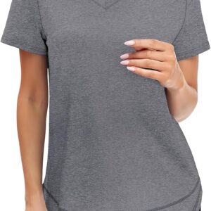 XIEERDUO Womens Workout Tops Short Sleeve Shirts Sun Protection UPF 50+ Quick Dry Outfits for Hiking Running V Neck S-3XL