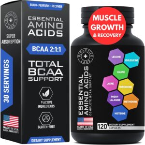Essential Amino Acids Supplement for Women & Men – Vegan BCAA Amino Acid Complex for Muscle Growth with All 9 BCAAs Essential Aminos – Advanced Workout Power & Recovery Formula – 120 EAA BCAA Pills