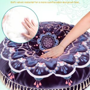Hihealer Meditation Cushion, Large Velvet Floor Pillow for Yoga, Meditation & Mindfulness, Supportive Memory Foam Bolster (Purple)