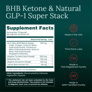 Ketosis & GLP-1 Supplement Weight Loss for Women and Men – Appetite Suppressant, Fat Burner and Metabolic Health with BHB Ketones, Apple Cider Vinegar, Berberine HCL, Turmeric, Cinnamon – Made in USA