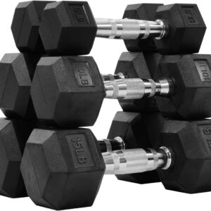 Fitvids Rubber Encased Hex Dumbbell Set Contoured Handle for Muscle Toning, Strength Building & Full Body Workout, 60LB, 100LB, 150LB and 550LB Set