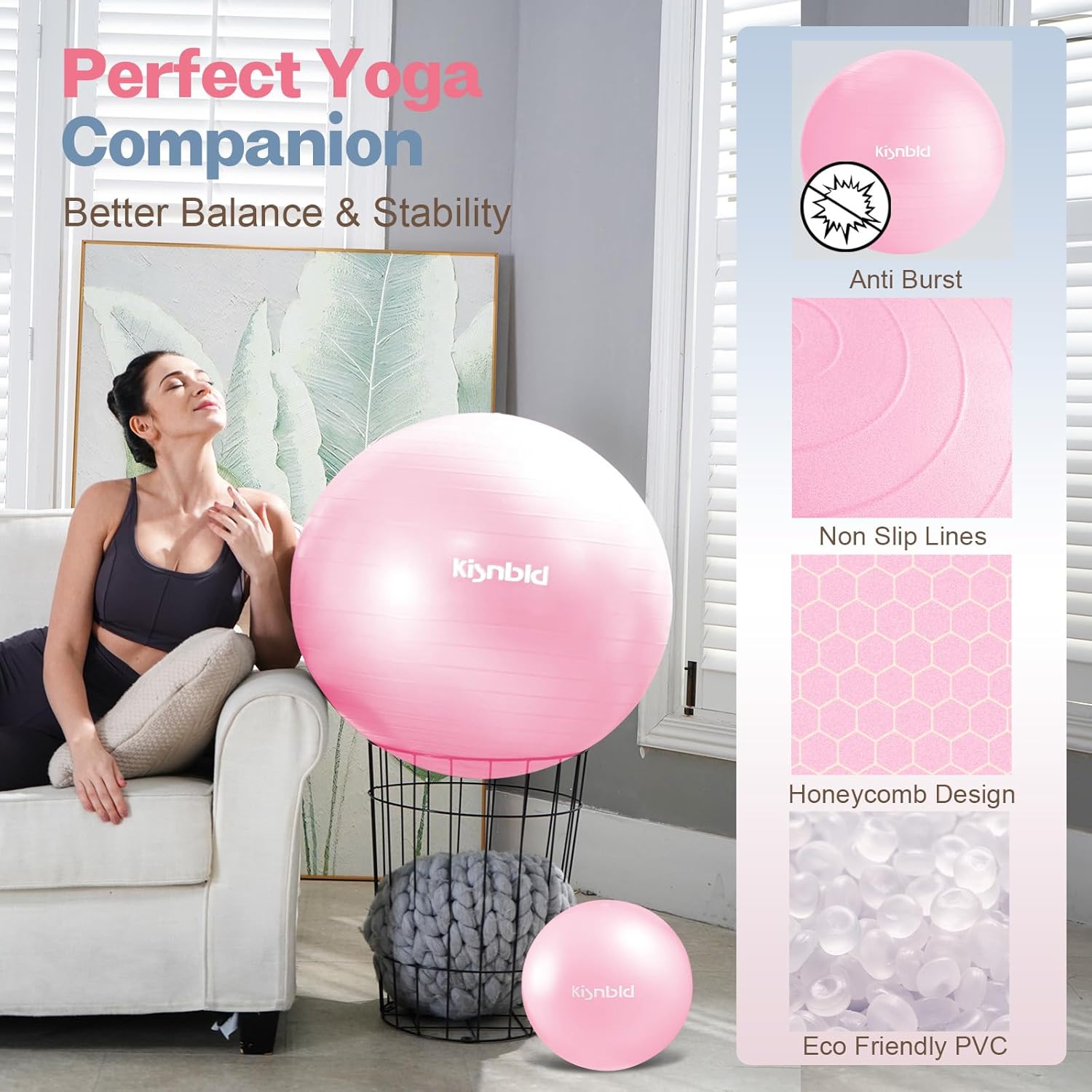 Exercise Ball, Extra Thick Yoga Ball for Workout Pregnancy Stability, 4 Sizes Anti-Burst Balance Ball with Foot Pump - Heavy Duty Fitness Ball Chair for Office, Home & Gym - Image 4