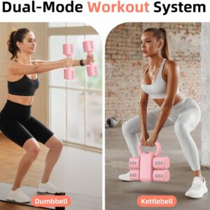 2-in-1 Adjustable Dumbbell Set, Upgraded 4 Levels Hand Weights for Women Men, Each 2.2/3.3/4.4/5.5lb, Convertible Weights Dumbbells and Kettlebell Set for Home Gym Exercise & Fitness