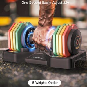 Adjustable Dumbbells Set 22.5LB Pair, 1-Sec Fast Adjustable 5 Free Weights, Premium Comfort Non-slip Metal Handle, Compact Size for Full Body Home Workout