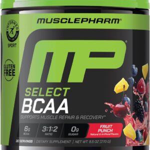 MusclePharm Essentials BCAA Powder, Pre & Post Workout Recovery Drink, Supports Muscle Recovery & Energy, Essential Amino Acids, 30 Serv, Fruit Punch