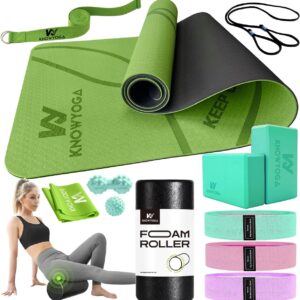 Yoga Starter Kit 12 in 1 – Yoga Set Include Yoga Mat, Foam Roller, 4 Resistance Bands, Yoga Blocks 2 Pack with Strap, 2 Peanut Massage Balls, Yoga kit and Sets for Beginners