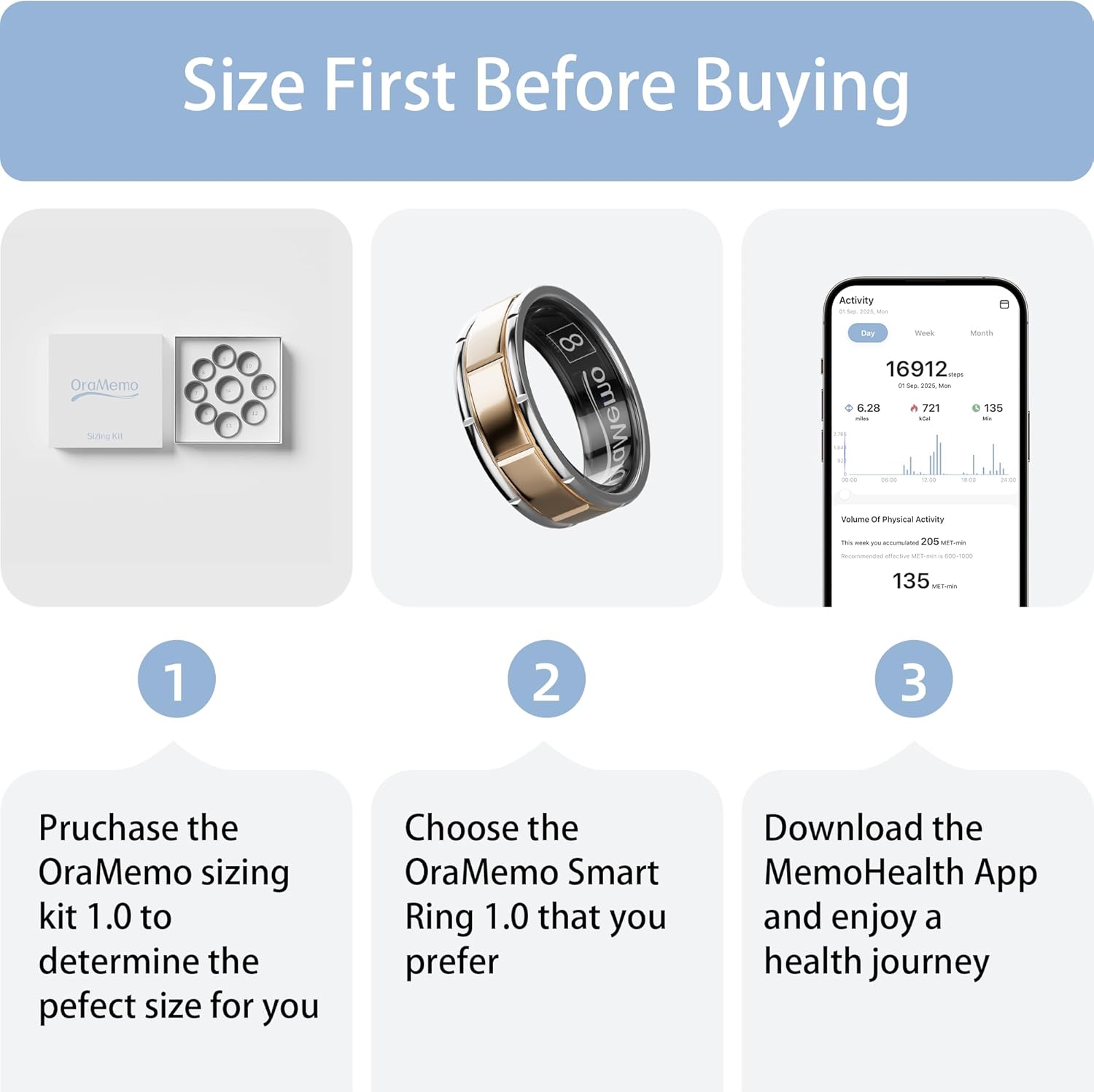 Smart Ring 1.0 for Men/Women, No Subsripition Fee, 7-8 Days Battery Life, HRV/Stress Monitoring/Sleep Track/Fitness for iOS and Android(Matte Gold & Silver, Size 12) - Image 2