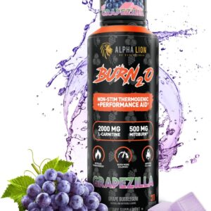 ALPHA LION Burn2O L-Carnitine Liquid 2000mg – Stim Free Super Thermogenic Fat Burner with MitoBurn® & CaloriBurn GP®, Metabolism Booster, Zero Calorie, Sugar-Free (31 Servings, Grapezilla Flavor)