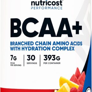 Nutricost BCAA + Hydration Powder (Fruit Punch) 30 Servings – Branched Chain Amino Acids with Hydration Complex – Gluten-Free, Non-GMO