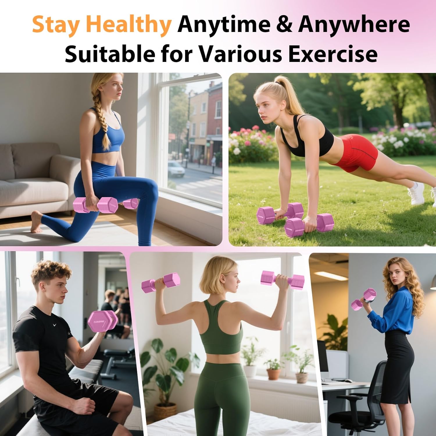 Adjustable Dumbbell Set of 2, 4 in 1 Free Weights Dumbbells Set, Hand Weights for Women at Home, 5 lb Dumbbells Set with Non-slip Comfort Handle for Home Gym Exercise Workout Training - Image 5