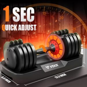 VEICK 25 lbs Adjustable Dumbbell with Anti-Slip Turning Handle, Fast Adjust Weight for Men Women, Exercise Equipment with Tray for Home Gym Full Body Workout Fitness