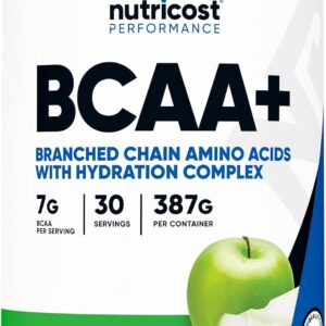 Nutricost BCAA + Hydration Powder (Green Apple) 30 Servings – Branched Chain Amino Acids with Hydration Complex – Gluten-Free, Non-GMO