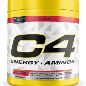 Cellucor C4 Energy + Aminos Powder | 5g BCAAs & EAAs for Muscle Recovery, 3 Electrolytes for Hydration, 100mg Natural Caffeine | Pre Workout | Zero Sugar, 30 Servings, Fruit Punch