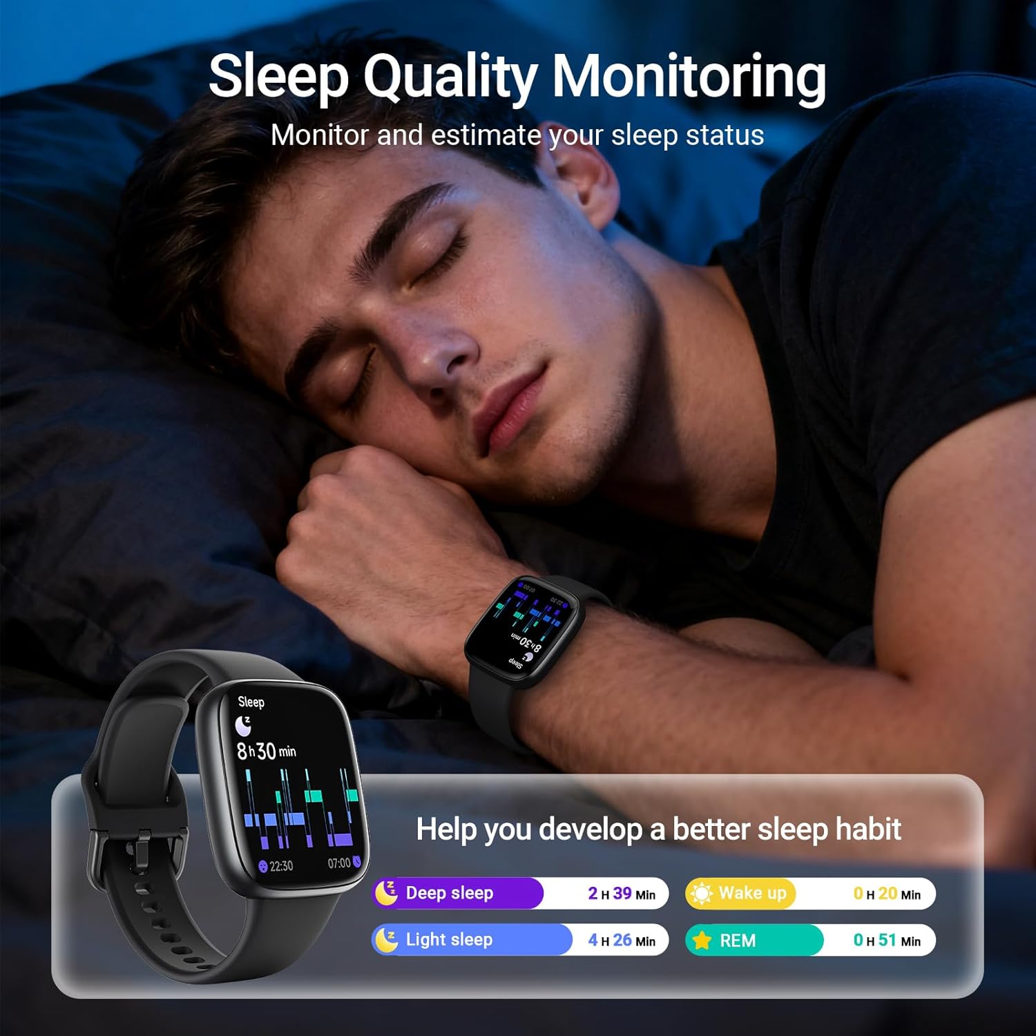 Fitpolo Smart Watch, 1.85" AMOLED Fitness Tracker with Bluetooth Call, Heart Rate/Sleep/SPO₂ Monitor, 100+ Sports Modes, 3ATM Waterproof Smartwatch for Android/iPhone/Samsung, Includes 2 Bands - Image 7