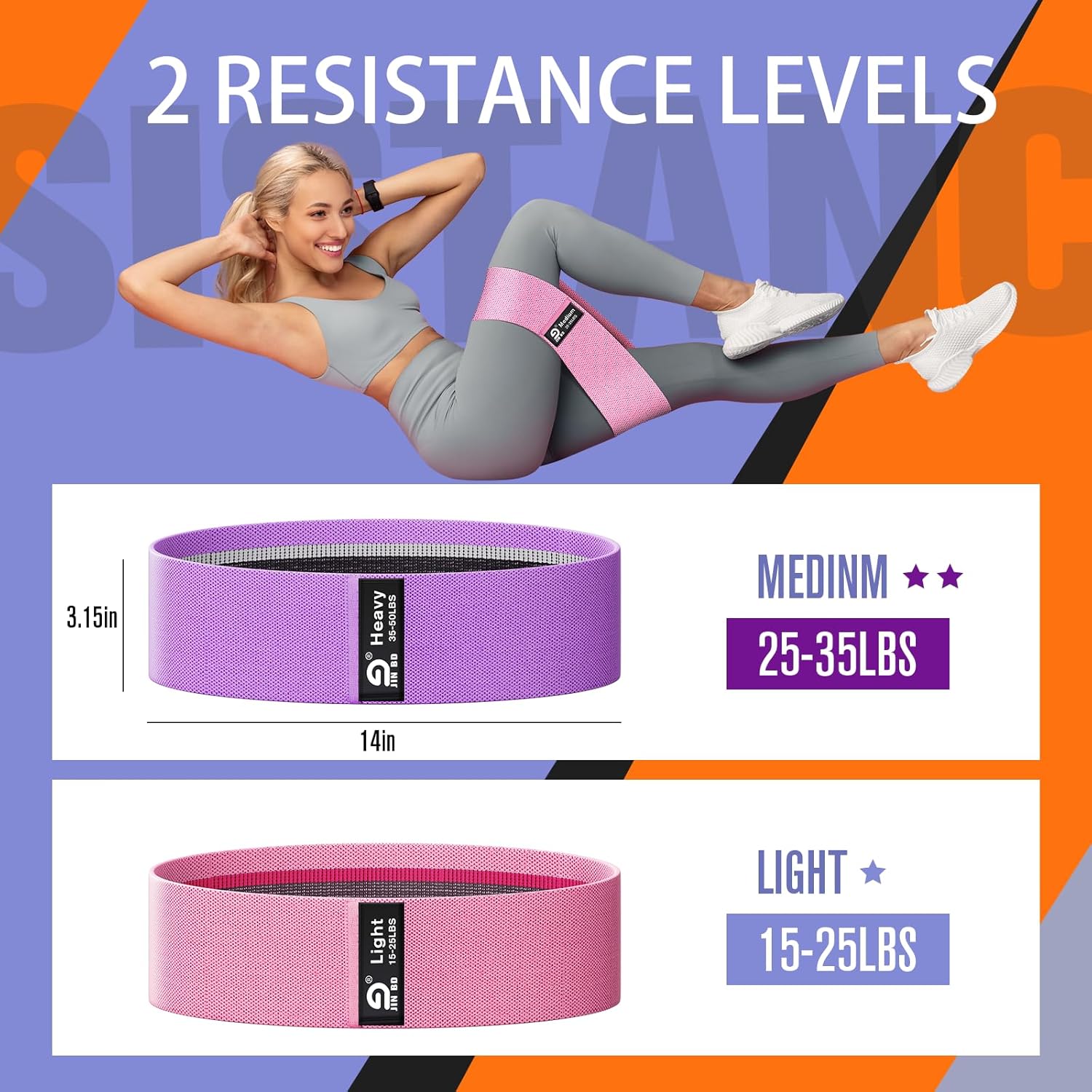Thick Fabric Booty Bands – Resistance Loop Bands for Glutes & Legs, Home Gym, Pilates & Yoga – JIN BD - Image 2